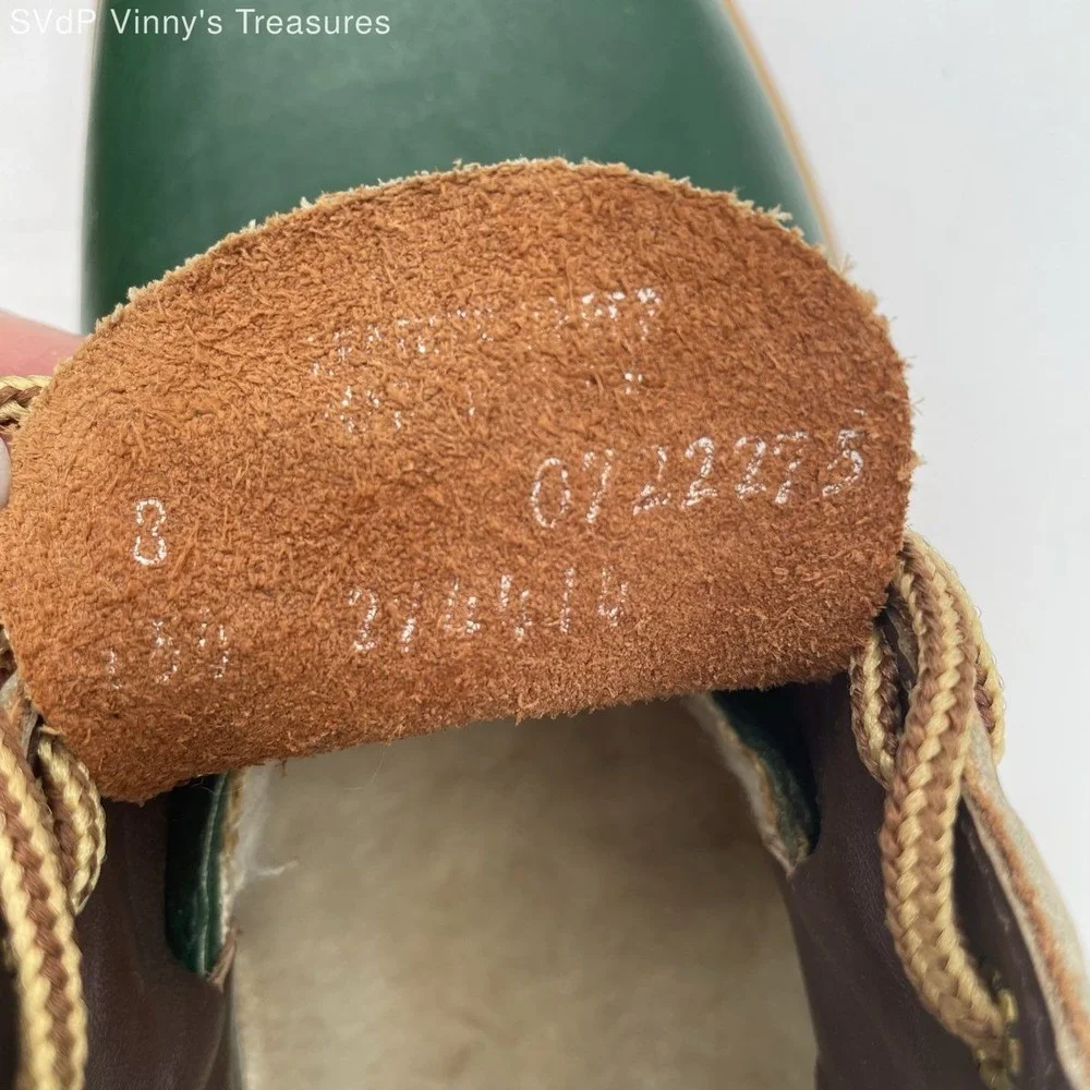 VTG Lands' End Insulated Duck Shoes Sz 8 Green Brown Rubber Leather Sherpa Lined